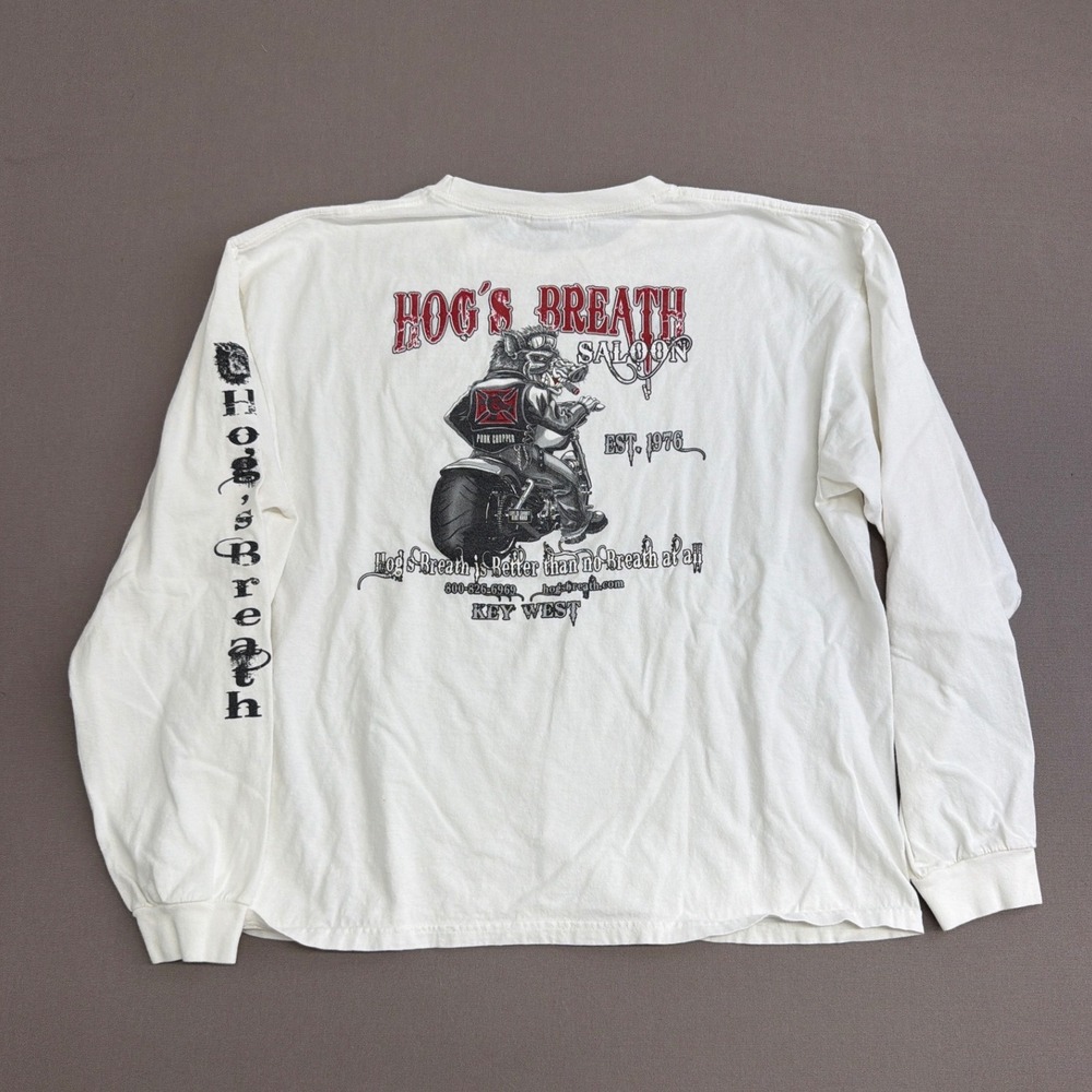Hog's Breath Saloon Key West Biker Graphic Long Sleeve Shirt White 2XL
